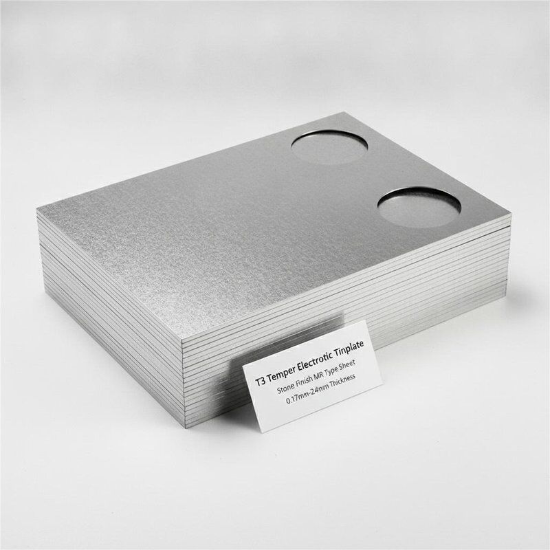 T3 Temperature Electrolytic Tinplate Stone Finish MR Type Sheet for Round Food Can Closure Lid 0.17mm-0.24mm Ketebalan